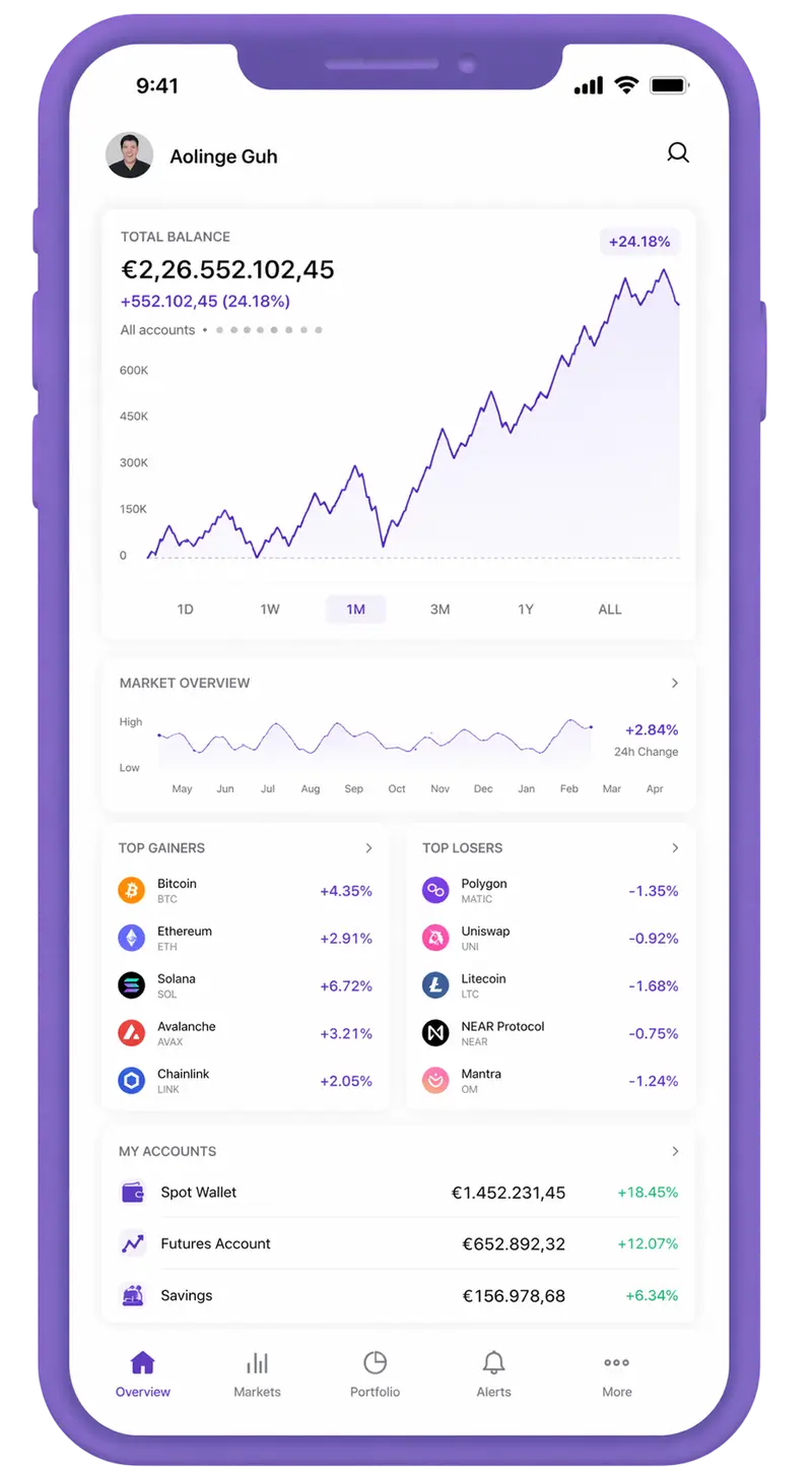 BitPrime Core mobile app showing portfolio overview